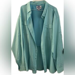 AFTCO Aqua Blue Long Sleeve Button Down Vented Fishing Shirt, Size 2X